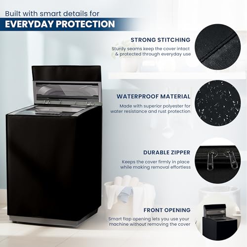 Image of Robustt Top Load Fully Automatic Washing Machine Cover for 8 Kg, 8.5 Kg, 9 Kg, 9.5 (Black) | Waterproof & Dustproof Polyester Fabric with Zipper | Protection Cover | 63 x 63 x 93 cms