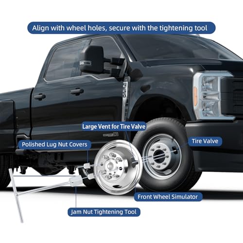 Image of hightall 17 Wheel Simulators Front Wheel, 16 inch 8 Lug 4Vent Holes Stainless Steel Hubcaps,Polished Surface,2Pcs Front Wheel,Bolts On Wheel Cover Set Compatible with Ford Ford 2005-2026 F350 Truck