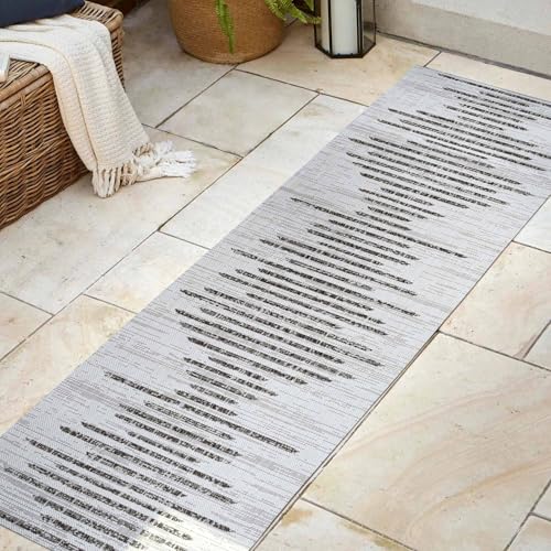 JONATHAN Y Stripe Geometric Indoor Outdoor Runner Rug 2X10 Ivory/Black, Zolak Berber for Backyard, Patio, Porch, Easy-Cleaning, High Traffic, Pet-Friendly, Non-Shedding (SMB124D-210)