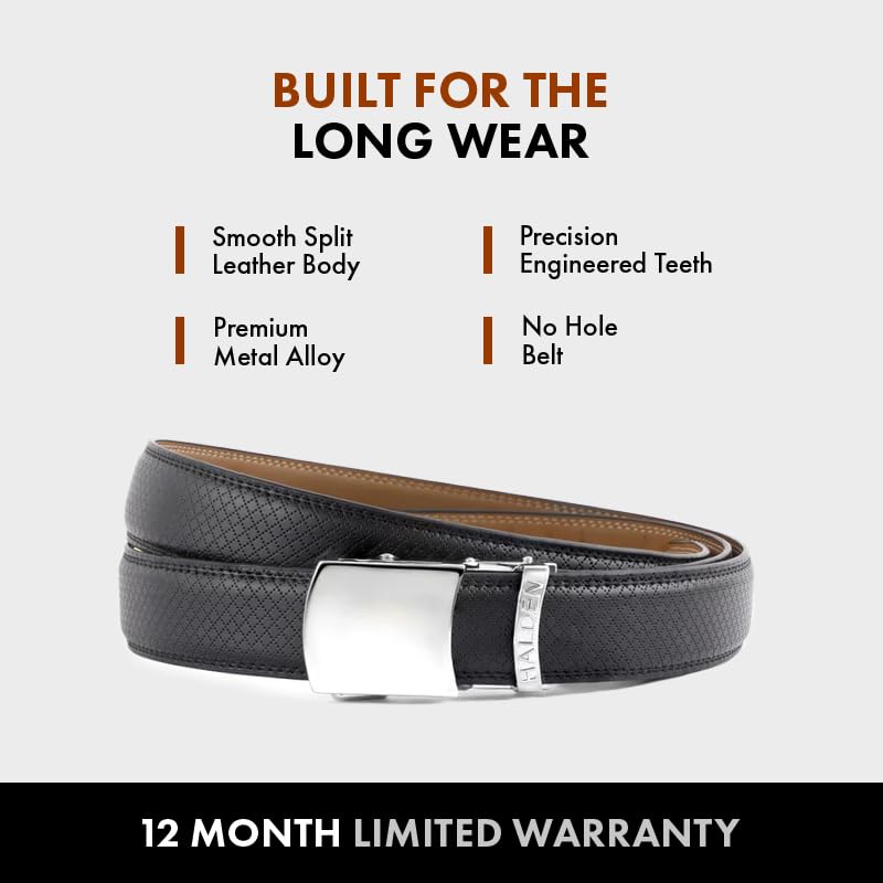 Image of HALDEN THEO Belt For Men Leather Original (Adjustable Fits Up to 44 Inch Waist) Ratchet Straps, Unique Magnetic Auto-lock Buckle Adjustable Belt For Men