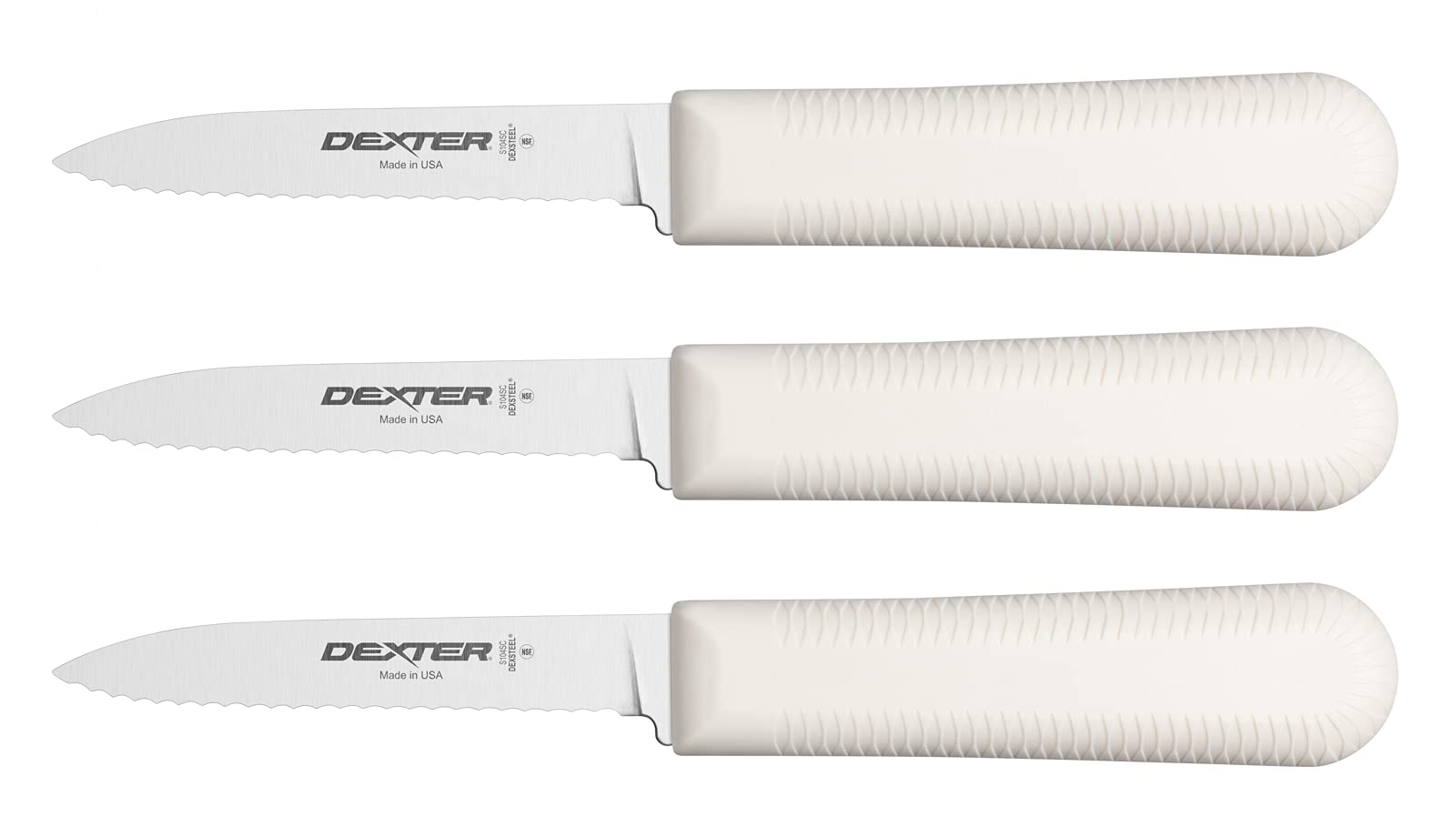 3-Pack S104SC Paring Knives | 3¼" Scalloped Stainless Steel Blades | Textured Slip-Resistant Polypropylene Handles | NSF Certified | Made in USA