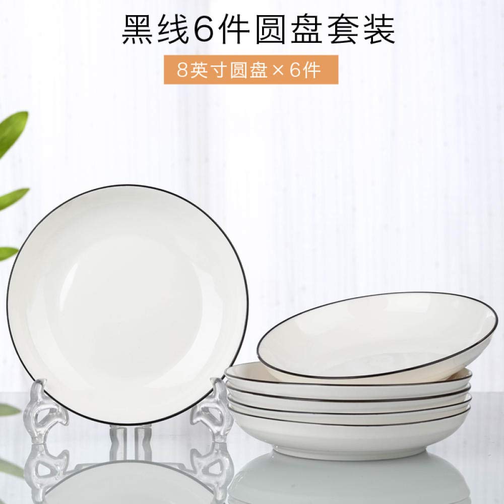 Zestaw talerzy ceramicznych w stylu japońskim – 6 głębokich nordyckich naczyń 20 cm prosta zastawa stołowa do świeżych posiłków czarna linia design idealny do użytku domowego i rozrywki