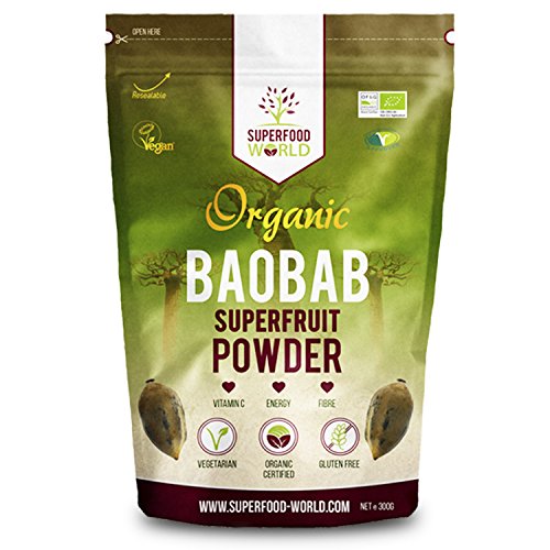 Organic Baobab Powder 300g | Raw Organic Baobab Superfruit Powder | Rich in Vitamin C, Fibre & Antioxidants | Supports Healthy Skin, Digestion & Blood Sugar | Ideal for Smoothies & Juices