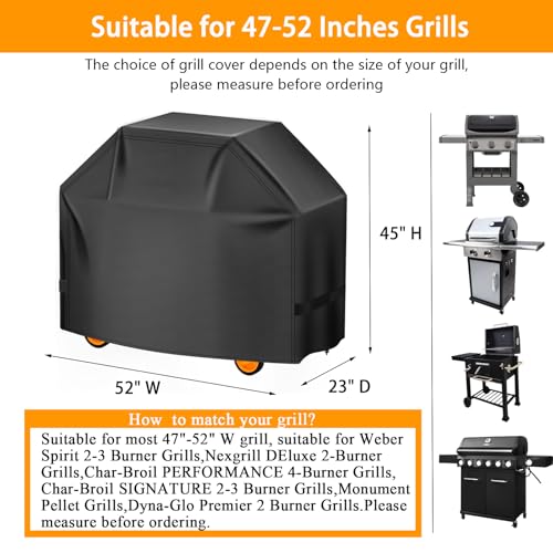Image of Aoretic Grill Cover, 52 inch BBQ Gas Grill Cover for Outdoor Grill, Grill Cover Barbecue Waterproof, Anti-UV for Weber Char-Broil Monument Nexgrill Spun Charbroil