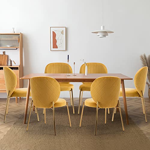 Dagonhil Velvet Dining Chair,Upholstered Vanity Chairs With Golden Metal Leg,Set Of 4 (Yellow) #TOP4