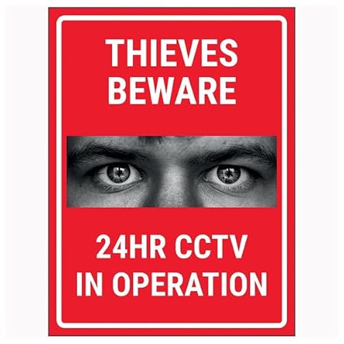 V Safety Criminals Beware 24HR CCTV In Operation Red 200 x 300 mm - 3mm Brushed Aluminium Composite Safety Sign