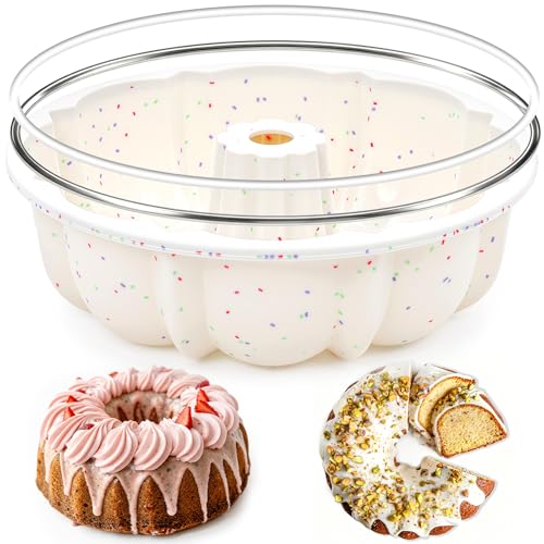 Vinino 9.5 Inch Silicone Fluted Tube Cake Pan with Metal Reinforced Frame Pound Cake Pan Mold BPA Free Silicone Bakeware for Cake Bread Jello Gelatin Flan 1 Pack