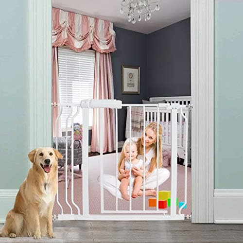 AIKSSOO Baby Safety Metal Gate Pressure Fit Walk Thru Narrow Gates Extra Wide Gates White (White, 61-74CM)