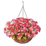 INXUGAO Artificial Hanging Flower with Basket for Home Courtyard Decoration, Artificial Silk Hyacint