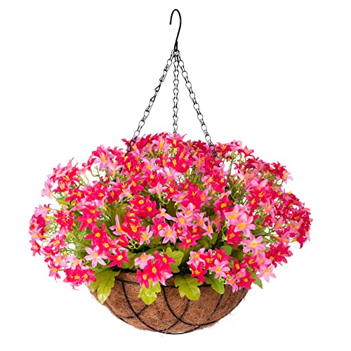 Inxugao Artificial Hanging Flower With Basket For Home Courtyard Decoration, Artificial Silk Hyacinth Fake Plant Arrangement In 12 Inch Coconut Lining Hanging Basket For Outdoors Decor(Hot Pink) #TOP20