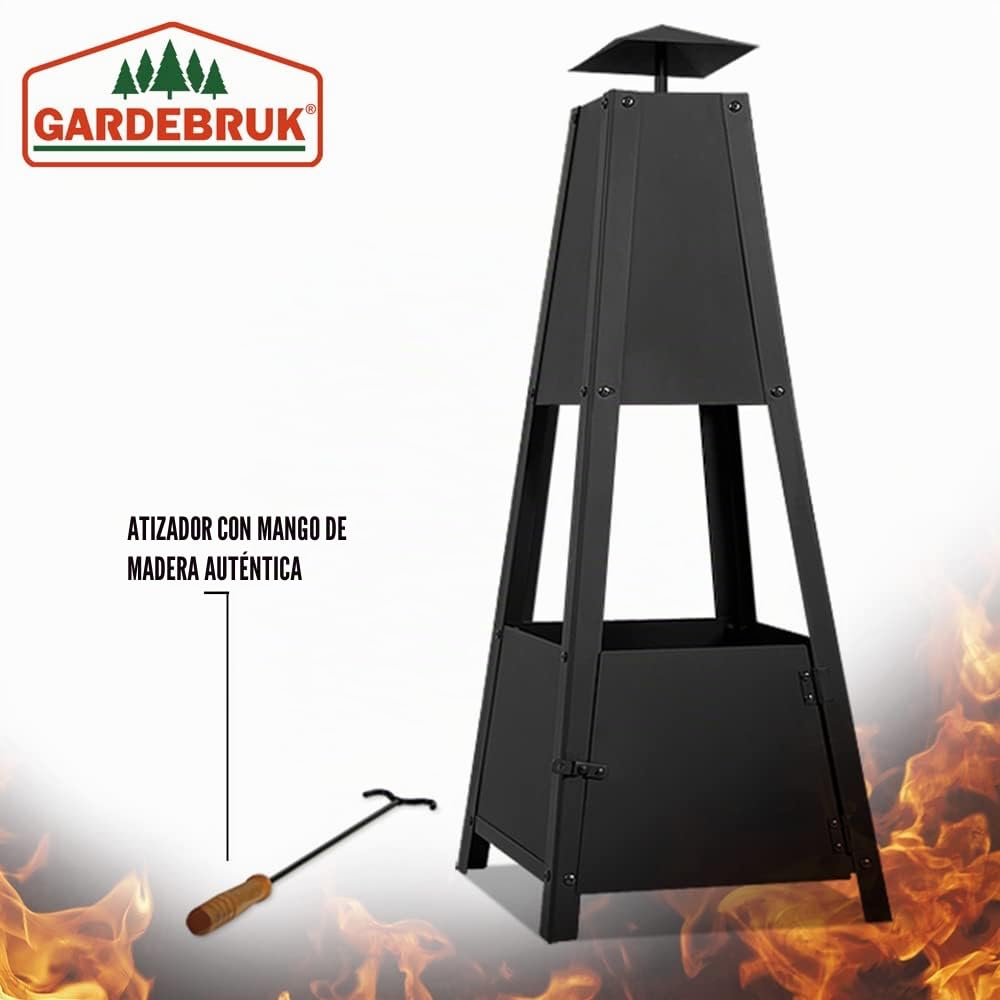Gardebruk Chimenea de Jardín Brasero Pirámide Estufa de Leña con Atizador Fogón Exterior 102x35x35cm