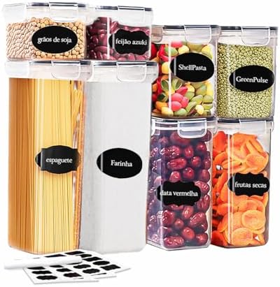 Kit 8 Potes Tampa Hermético Porta Alimentos Mantimentos Armário C...