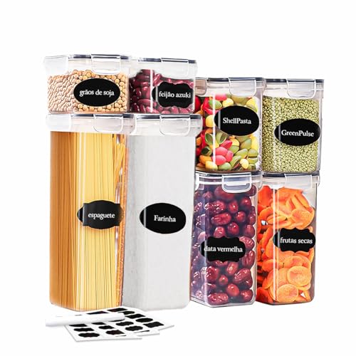 Kit 8 Potes Tampa Hermético Porta Alimentos Mantimentos Armário Cozinha (KIt 8)