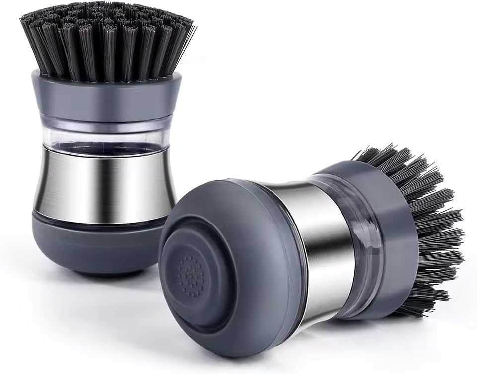 Image of Stainless Steel Kitchen Soap Dispensing Dish Scrubber - Palm Brush for House Cleaning - Durable and Efficient Cleaning Tool (Pack of 1)