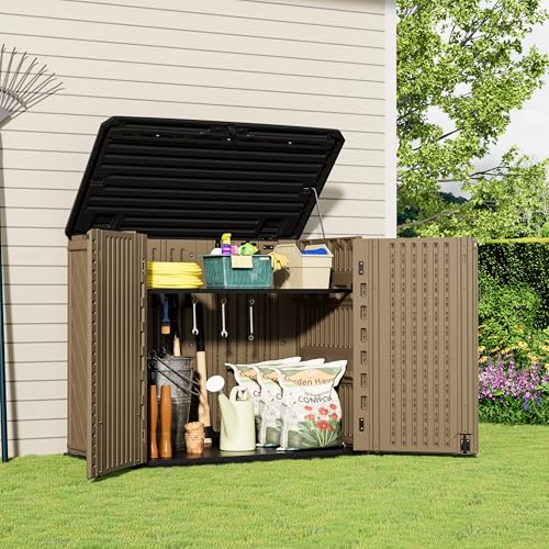 Image of Mrosaa Horizontal Resin Storage Shed, 34 Horizontal Cu.ft Outdoor Storage Cabinet Waterproof for Garden /Backyard /Home /Pool, Lockable(34 Cu.ft-Brown)