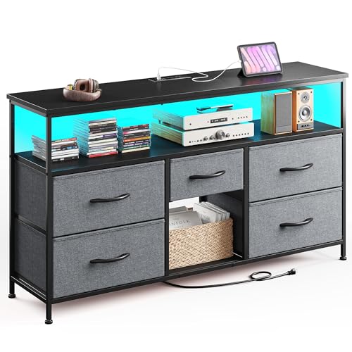 EnHomee TV Stand Dresser with LED Lights & Power Outlets,