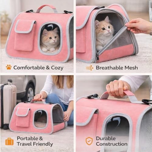 Image of Cat Backpack Carrier Expandable Pet Carrier Backpack for Small Medium Cats Fit Up to 18 Lbs, Foldable Puppy Backpack Carrier for Travel, Hiking (Baby Pink, 20Lx27Hx38W)