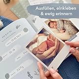 mintkind Mein erstes Jahr album dla niemowląt wieloryb niebieski – delikatny dziennik dla niemowląt z 176 stronami i zestawem naklejek na cenne wspomnienia z pierwszego roku życia, starannie
