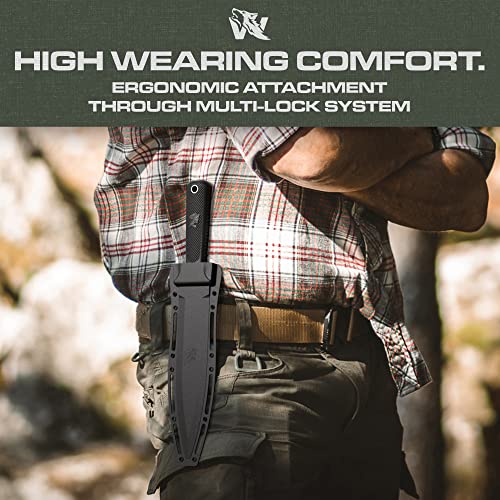 Odenwolf W-Catcher Fixed Blade Knife With Sheath - Large Hunting Knife Made Of D2 Steel - Big Fixed Blade Double Edge Knife With Non-Slip Tpe Handle - Full Tang Survival Knife For Outdoor Activities #TOP6