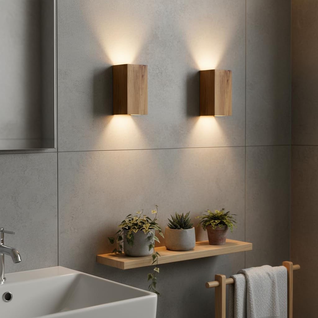 BARCELONA LED Applique Murale Bidirectionnelle en Bois Naturel "Durga" - Style Scandinave, Moderne, Japandi, Industriel et Classique, Éclairage Intérieur avec 2 x GU10