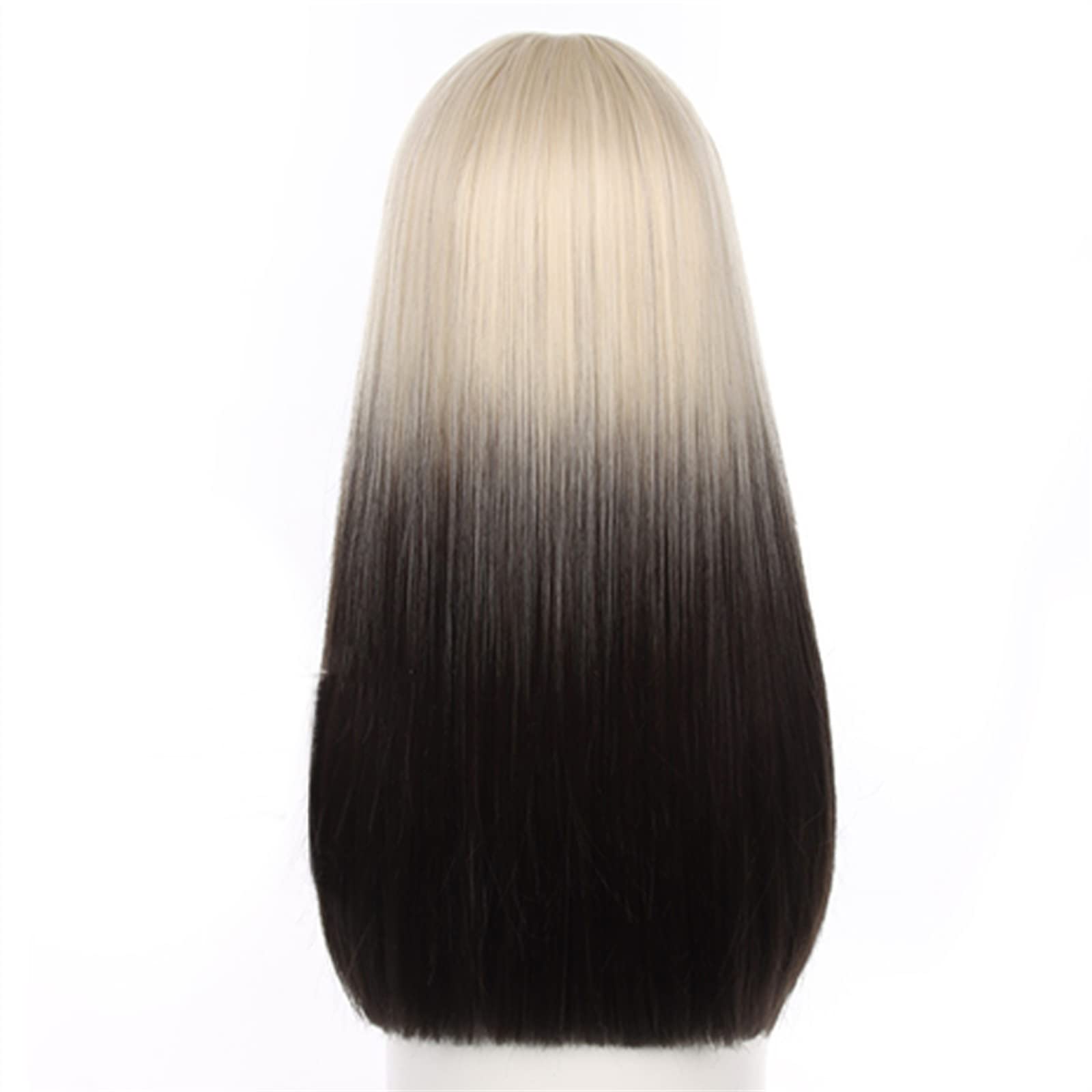 Perücke Perücke mit langem glattem Haar und Pony, blonder Farbverlauf, schwarz, grau, gerade Perücke, natürliche, hitzebeständige, synthetische Partykostüm-Cosplay-Perücke for Frauen Damen Perücken