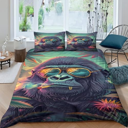 Housse de couette gorille microfibre de luxe parure de lit 3D ultra douce 200x200