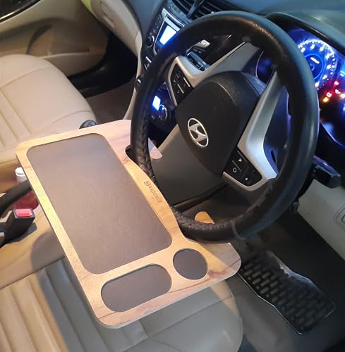 Image of Car Food Tray, Portable Steering Wheel and Seat Attachable Dining Table, Universal Vehicle Desk for Working, Eating, Black by KEEBORI (Black)