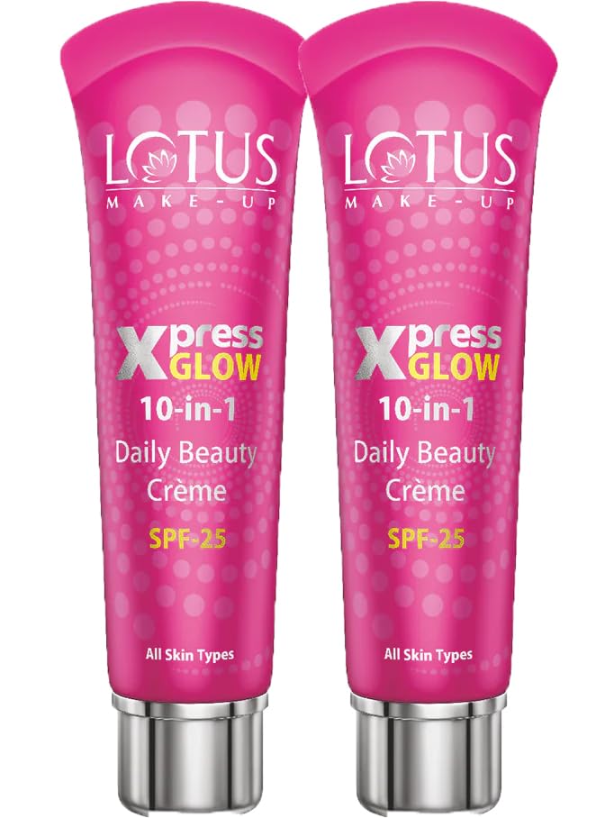 Image of Lotus Makeup Xpress Glow 10 in 1 Daily Beauty Cream with Aloevera Extract | SPF 25 | Tinted | Moisturizes and Hydrates | Semi Matte Finish | All Skin Types | Royal Pearl | 30g | Pack of 2