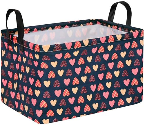 Image of Heart Valentine Gift Love Storage Basket Clothes Laundry Storage Box Shelf Bins, Gift Basket Laundry Hamper with Handles