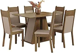 Conjunto Sala de Jantar Mesa Tampo de Madeira 6 Cadeiras Beverly Madesa