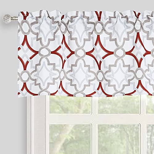 Inselnwald Christmas Kitchen Valances For Windows Geometric Trellis Maroon Red Window Curtains Valances For Living Room Kitchen Bathroom Rod Pocket Short Curtain, 52X18 Inch, Burgundy/Gray #TOP17