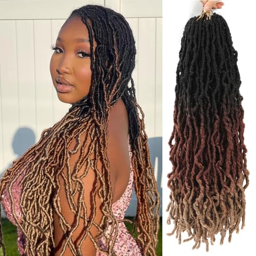 Ombre Faux Locs Crochet Hair Pre Looped 1b3027 Soft Locs 24 Inch 7Packs Soft Locs Crochet Hair for Women Butterfly Loc Hair(24inch,7packs,1B/30/27)