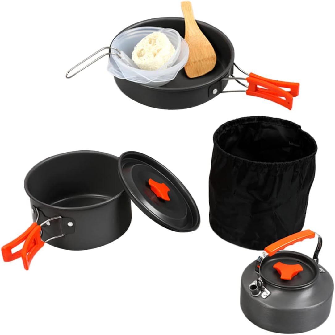 1Set Lightweight Camping Cookware Portable Kettle Kit for Outdoor Cooking Hiking Picnics and Barbecues Space Saving Design for Easy Carrying