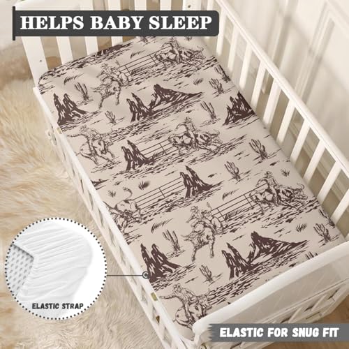 Image of Western Baby Crib Sheets for Boys Girls American Cowboy Fitted Crib Sheet for Standard Crib and Toddler Mattress Cute Baby Mattress Sheets Toddler Bed Sheet 52x28x8 in