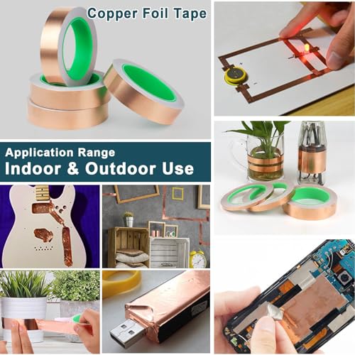 Image of BOMEI PACK Copper Foil Tape 4 Pack 1.97mil x 1inch x 66ft with Conductive Adhesive for Guitar and Crafts, Soldering, Stained Glass, Electrical Repairs, Grounding