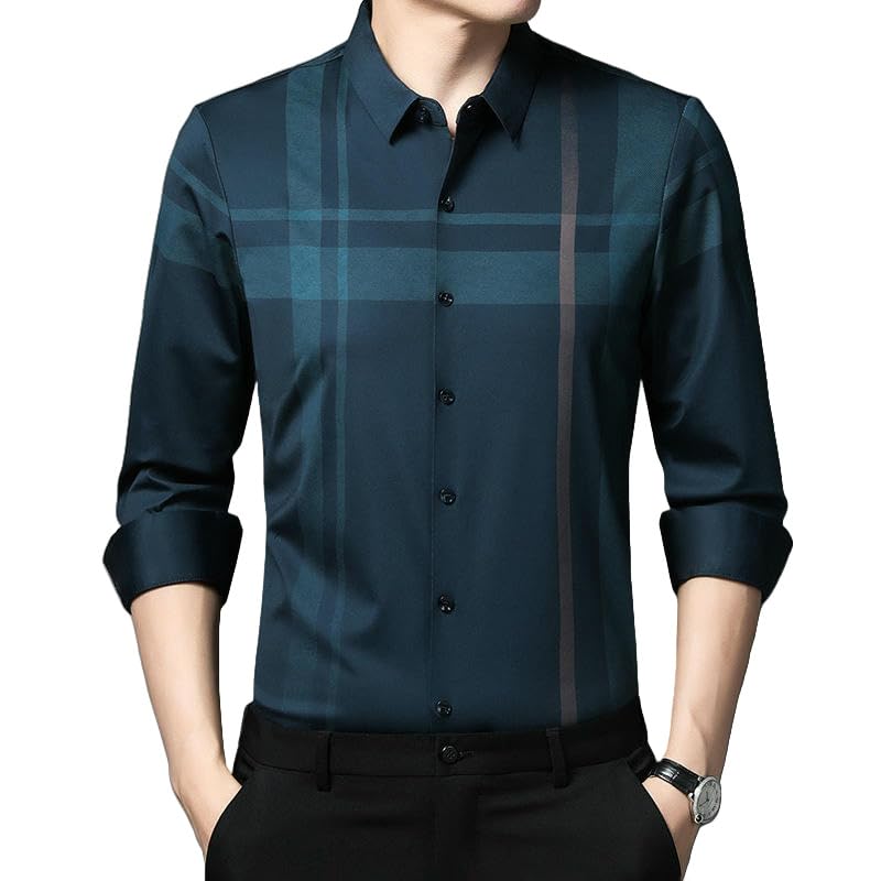 Chemise rayée manches longues homme col rond mode vêtement léger de printemps confortable