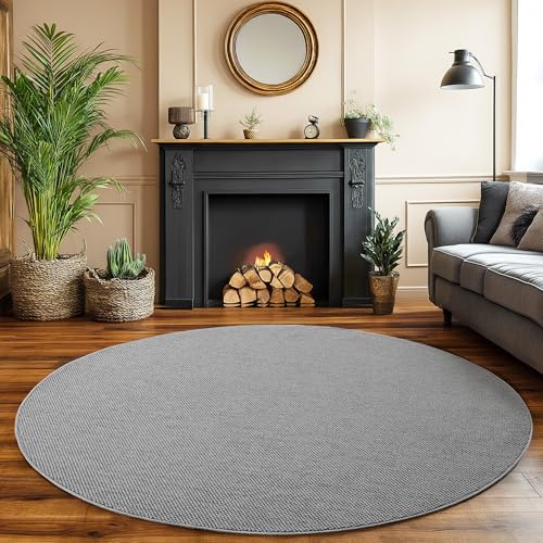 SIMPEX Tapis Salon Rond 200 cm Gris Uni Bouclé Boucles Style Scandinave Moderne Doux Résistant Facile à Nettoyer Grand Tapis Salle à Manger Chambre