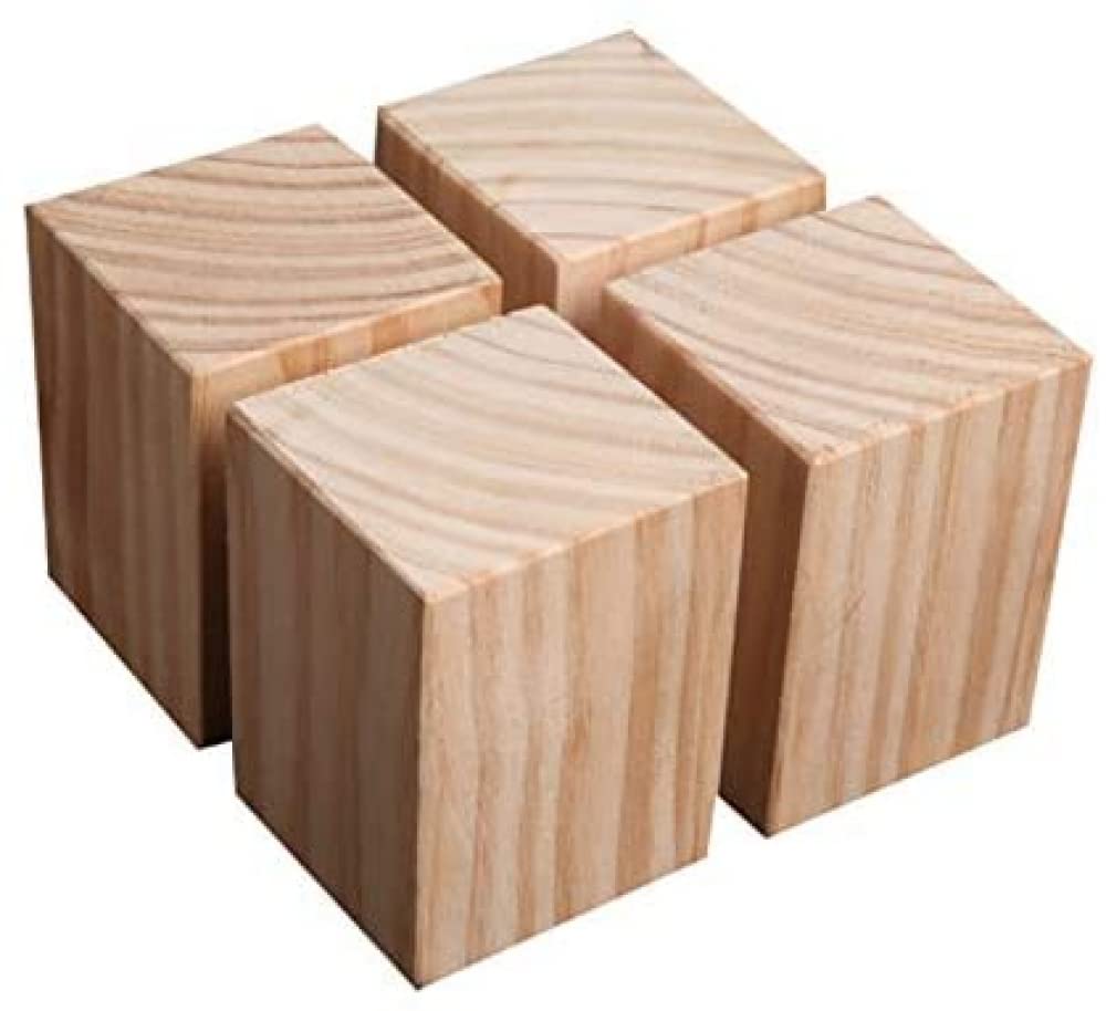 Confezione da 4 Piedini per mobili in Legno - 6x6x5 cm, rialzi per divani, tavoli e scrivanie, per Aumentare l'altezza e la stabilità.