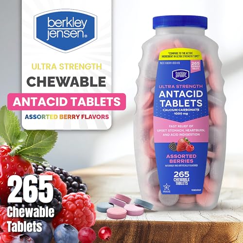 Image of Berkley Jensen Ultra Strength Antacid Chewable Tablets - 1000mg Calcium Carbonate for Heartburn, Acid Indigestion, Upset Stomach Relief - Assorted Berry Flavor - 265 Count