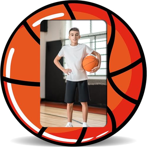 FRRCREU Basketball Wooden Photo Frame - Sports Theme Picture Frame With Back Bracket Fits 4X6 Photo - Basketball Team Athletics Tabletop Photo Decoration For Home OfficeVertical version - B06