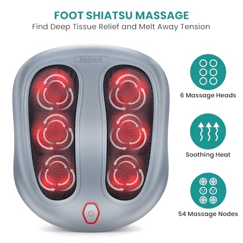 Image of Nekteck Shiatsu Foot Massager with Heat for Plantar Fasciitis | HSA Eligible FSA Heated Electric Kneading Foot Massager Machine, Heat Function and Power Cord, Idea Gifts for Him Her Man