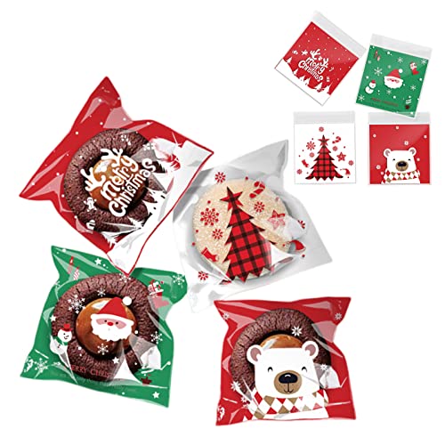 クリスマスラッピングOPP袋 100個 10x11cm+3cm 4種　食品可 クリスマスラッピングOPP袋 100個 10x11cm+3cm 4種 食品可