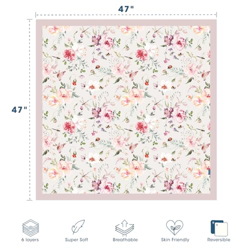 Image of GRSSDER Cotton Muslin Quilt Blanket - Silky Soft and Breathable Baby Blanket Quilt, Oversized Muslin Blankets for Newborns, Toddlers & Kids, 6 Layers Reversible Design for All Seasons, 47 inch x 47 inch