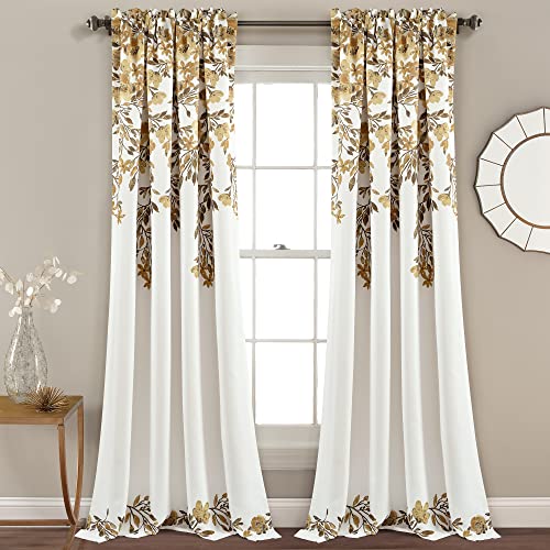 Lush Decor Tanisha Curtains - Light Filtering Window Panel Set, Pair - Floral Vine Print, 