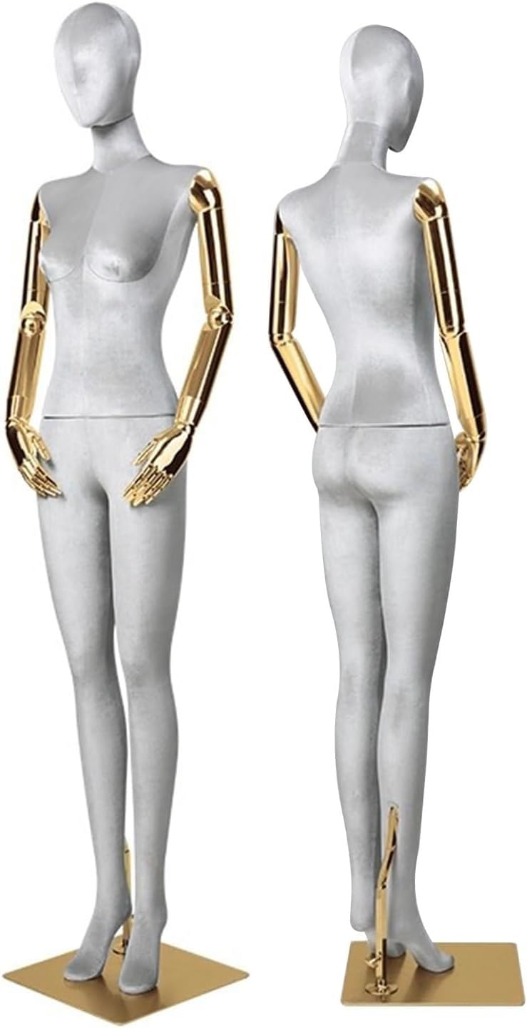 CONGRUI Full Body Retail Mannequins, Velvet Torso And Electroplated Arms Are Rotatable Detachable, For Clothing Store Showcase(Gray)
