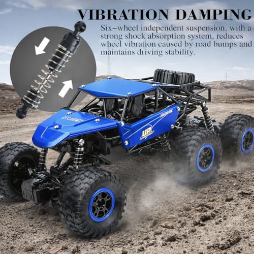 Image of 6WD RC Off-Road Rock Crawler Truck for Kids & Adults | 2.4GHz Remote Control All Terrain Car with High Grip Tires, Dual Spare Wheels & Shock Absorption | Durable Racing Toy