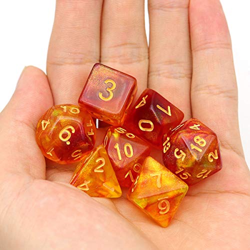 PJOY DND Dice Set Polyhedral D&D Dragon Dice for Dungeons and Dragons Pathfinder Shadowrun Role Playing Games-Red Yellow Glitter