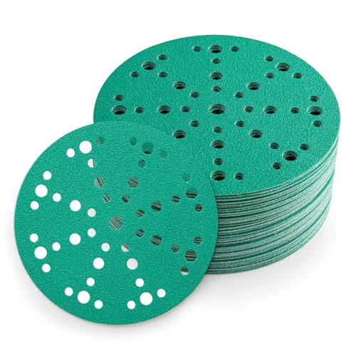 Husbra Enetics 6-Inch Abrasive Sanding Discs 50 Pack 60 Grit Sandpaper 49-Hole Hook and Loop Film Backing Sanding Discs Compatible with Festool Sanders
