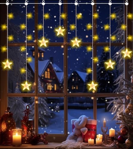 Lichterkette Sterne,85LEDs 2m Weihnachtsbeleuchtung Fenster Batterie,8...