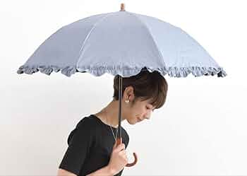 サンバリア100 グレーフロストフリル　2段折　折りたたみ日傘　木曲がり手元 Amazon.co.jp: サンバリア100 2段折 フリル フロスト ブルー 木曲がり